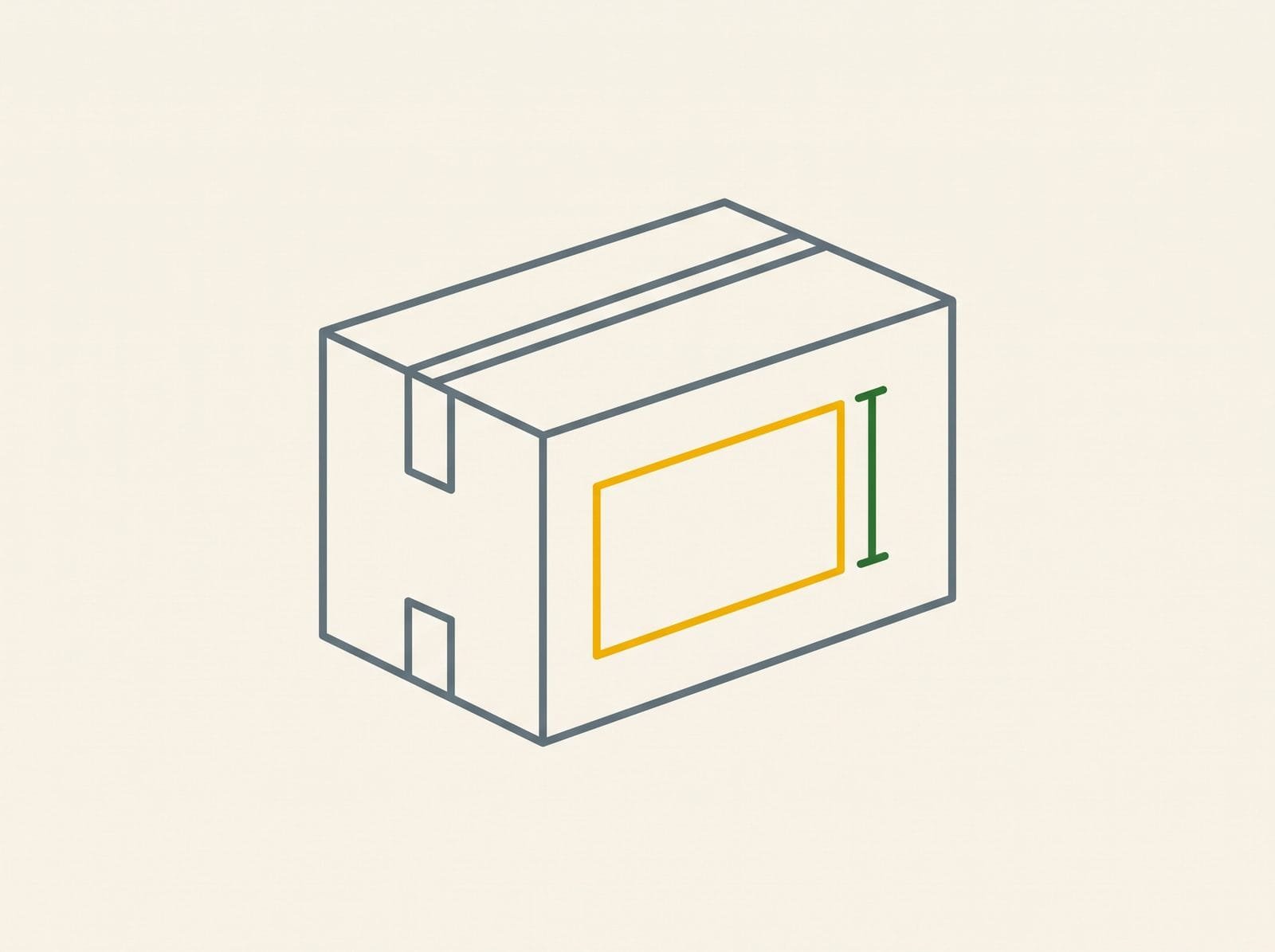 Diagram of an export carton showing where the printed information panel is affixed
