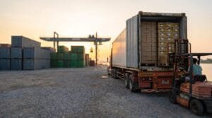 Ho chi minh to port klang lane: a reefer container being loaded at a Vietnamese terminal at dawn