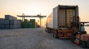 Ho chi minh to port klang lane: a reefer container being loaded at a Vietnamese terminal at dawn