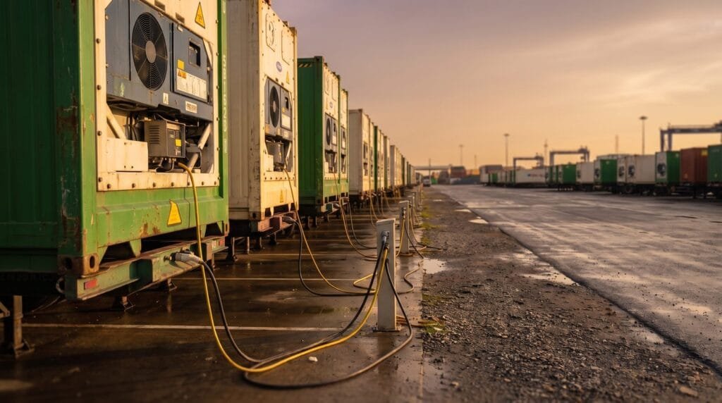 Importing bananas to the UAE: reefer containers plugged in at a regional container terminal