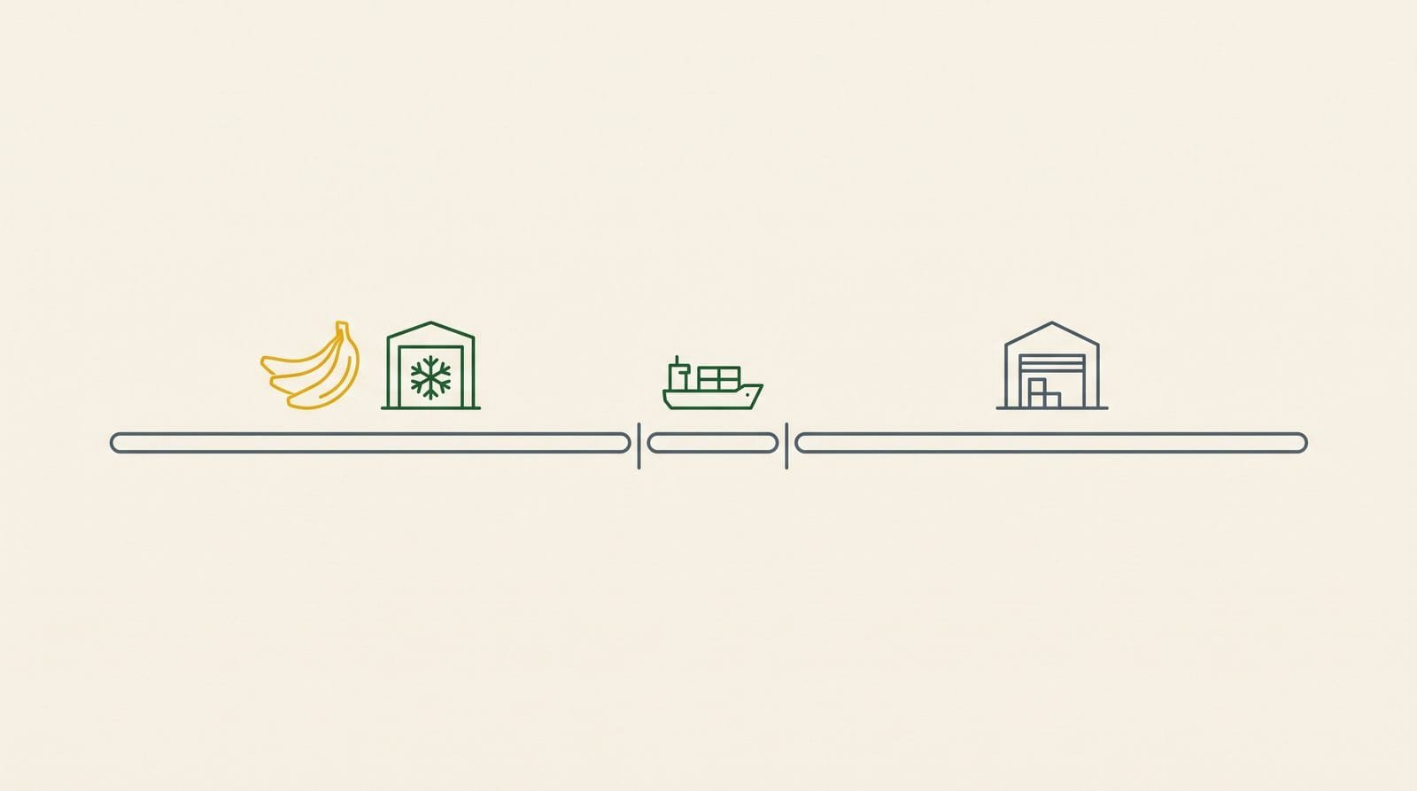 Diagram of a short sea leg between two longer land segments in a banana supply chain