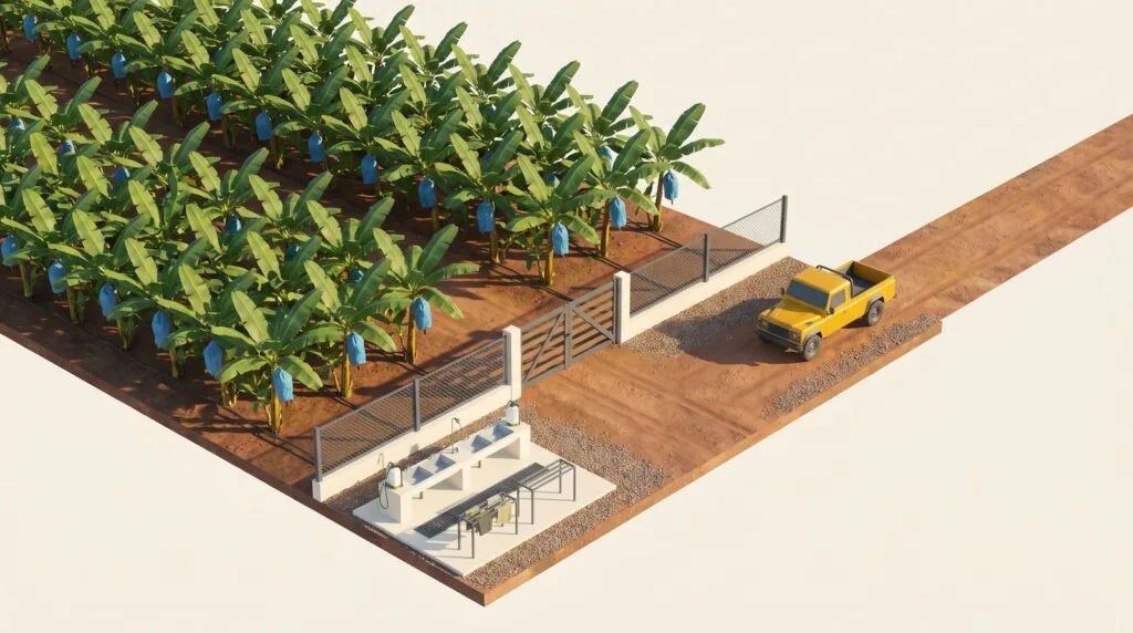 TR4 panama disease banana supply risk: a biosecurity disinfection point at a banana block entrance