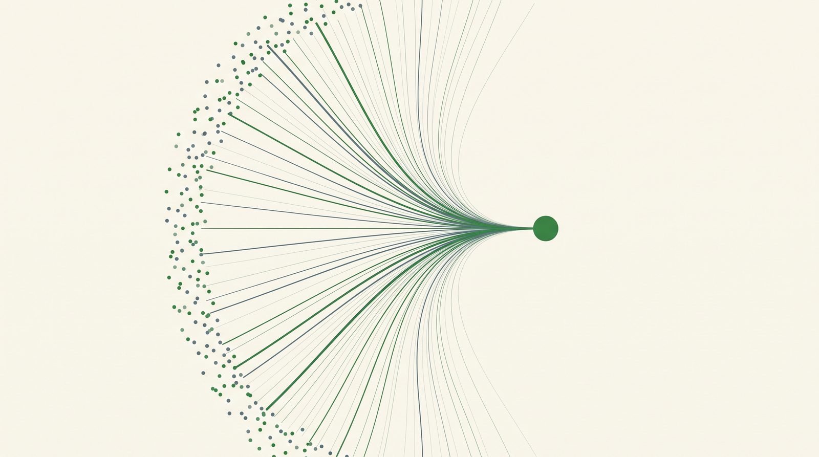 Line diagram of many supply origins converging on a single small island market