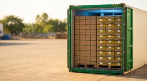 Minimum order quantity banana container: one reefer loaded with palletised banana cartons
