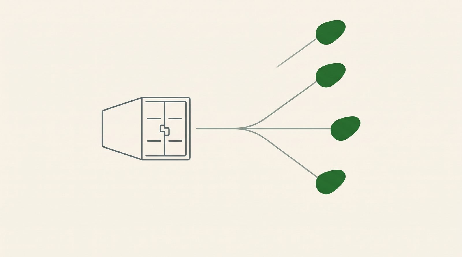 Diagram of one container splitting into three separate onward paths after discharge